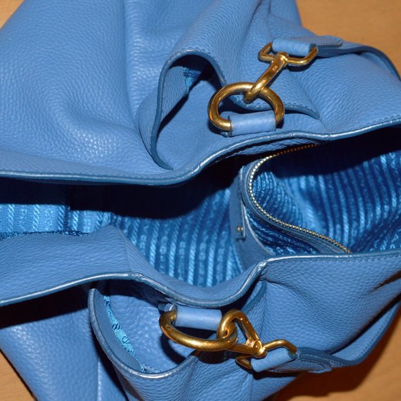 Prada Vitello Daino Cobalto Blue Leather Tote Shoulder Bag B4863M $1640 w Cards - Picture 7 of 15
